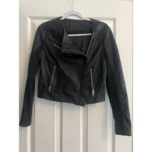 Blank NYC Moto Jacket Womens Small Black Faux Leather Cropped Biker Zip